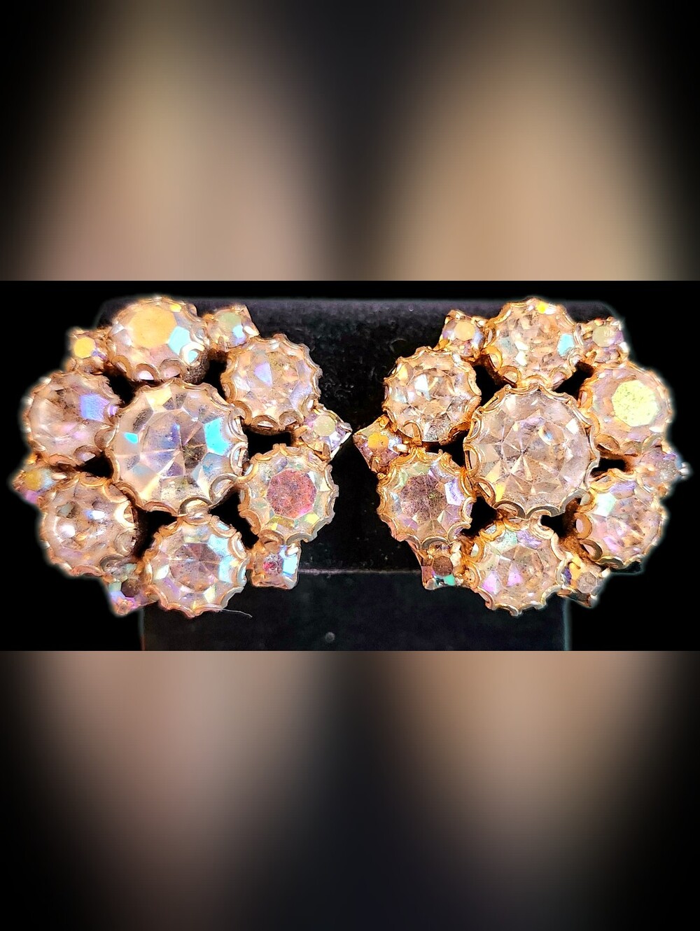 Vintage Aurora Borealis Rhinestone Clip-on Earrings